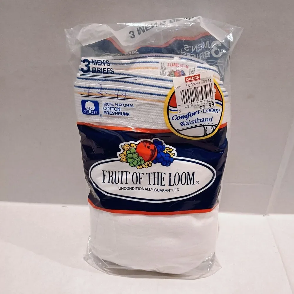 Vtg Fruit of the Loom White Briefs-Size XL-3 Pk-1992-Comfort Loom Waistband-NEW